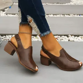 Women's Retro Thick Heel Fish Mouth Sandals 80626032C