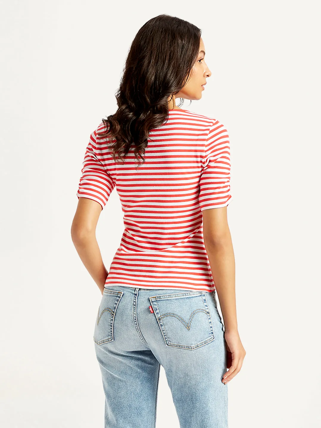 Women's Striped Red Scoop Neck Top