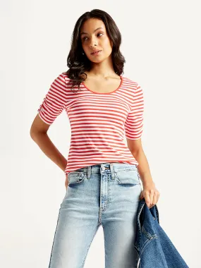 Women's Striped Red Scoop Neck Top
