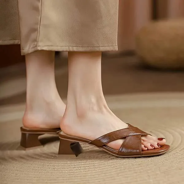 Women's Vintage Square-Toe Chunky Heel Peep-Toe Sandals 10327957C